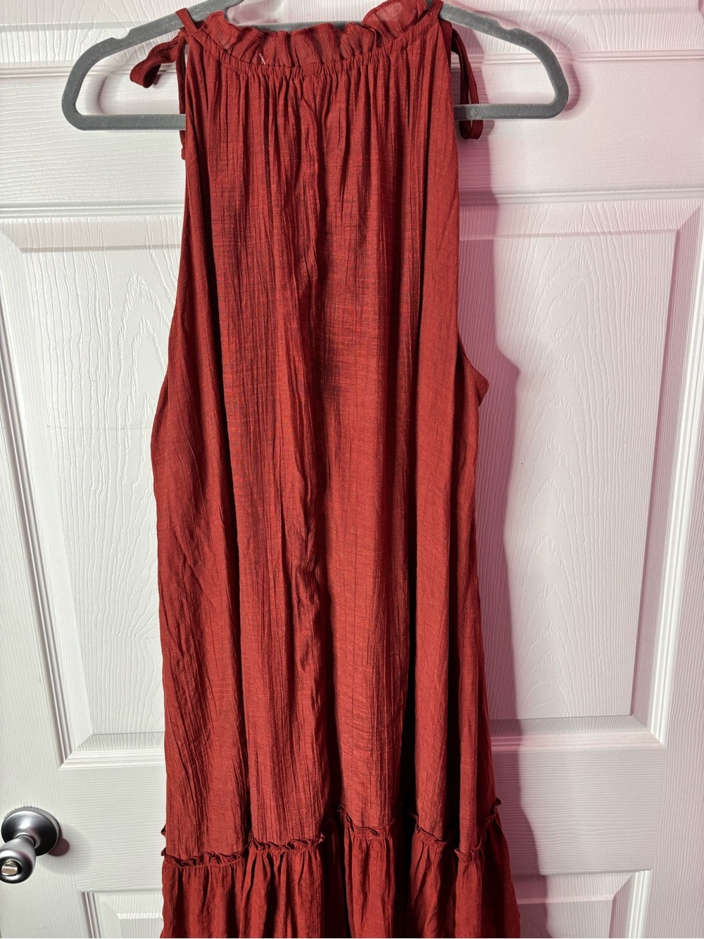 Signature by Robbie Bee Rust Red Tie-Shoulder Midi Dress - Picture 3 of 6